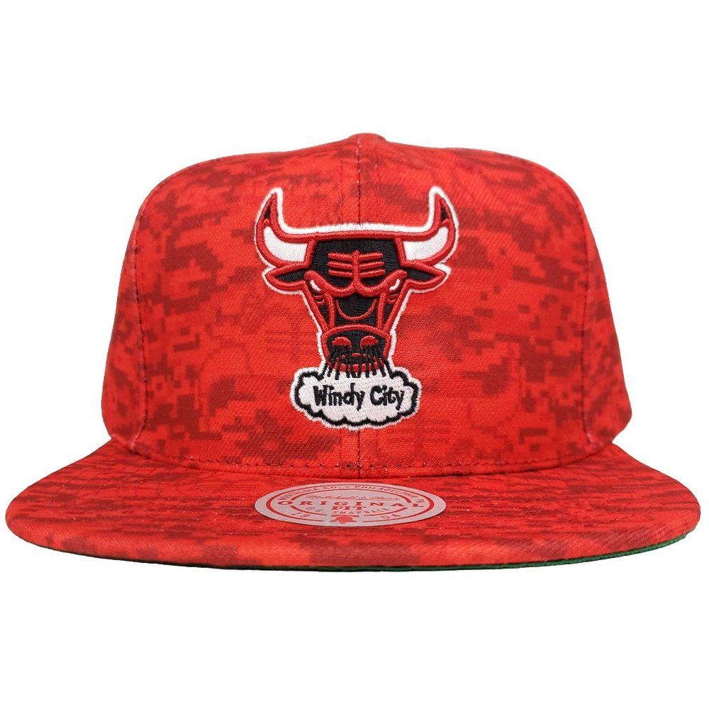 Chicago Bulls Mitchell & Ness Snapback Hat 3D Logo Digital Camo‎ Red Cap NWT